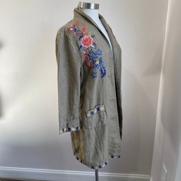 Johnny Was Tiwa Oversized Floral Embroidered Linen Open Cardigan Sz Small Petite - Picture 10 of 13
